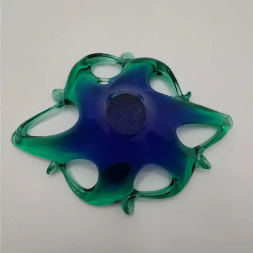 MURANO GLASS fruit bowl decoration home blue green 9in